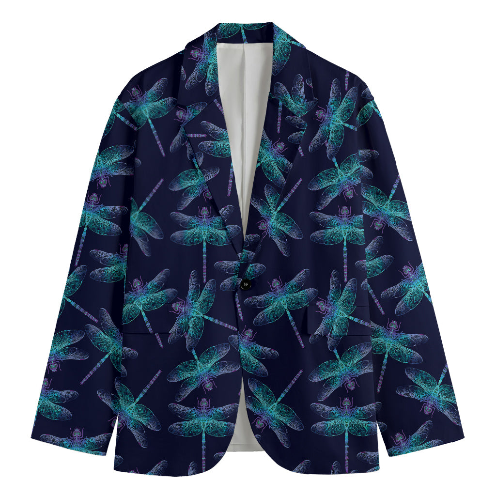 Teal And Purple Dragonfly Pattern Print Men's Blazer