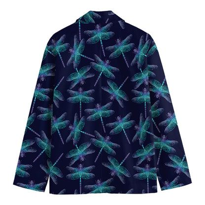 Teal And Purple Dragonfly Pattern Print Men's Blazer