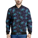 Teal And Purple Dragonfly Pattern Print Men's Bomber Jacket