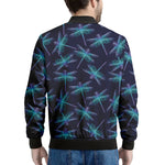 Teal And Purple Dragonfly Pattern Print Men's Bomber Jacket