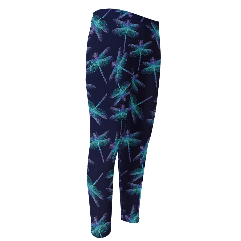 Teal And Purple Dragonfly Pattern Print Men's Compression Pants