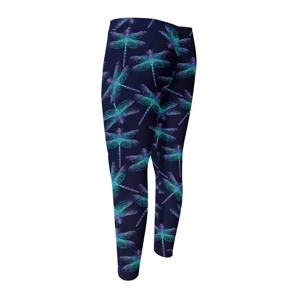 Teal And Purple Dragonfly Pattern Print Men's Compression Pants