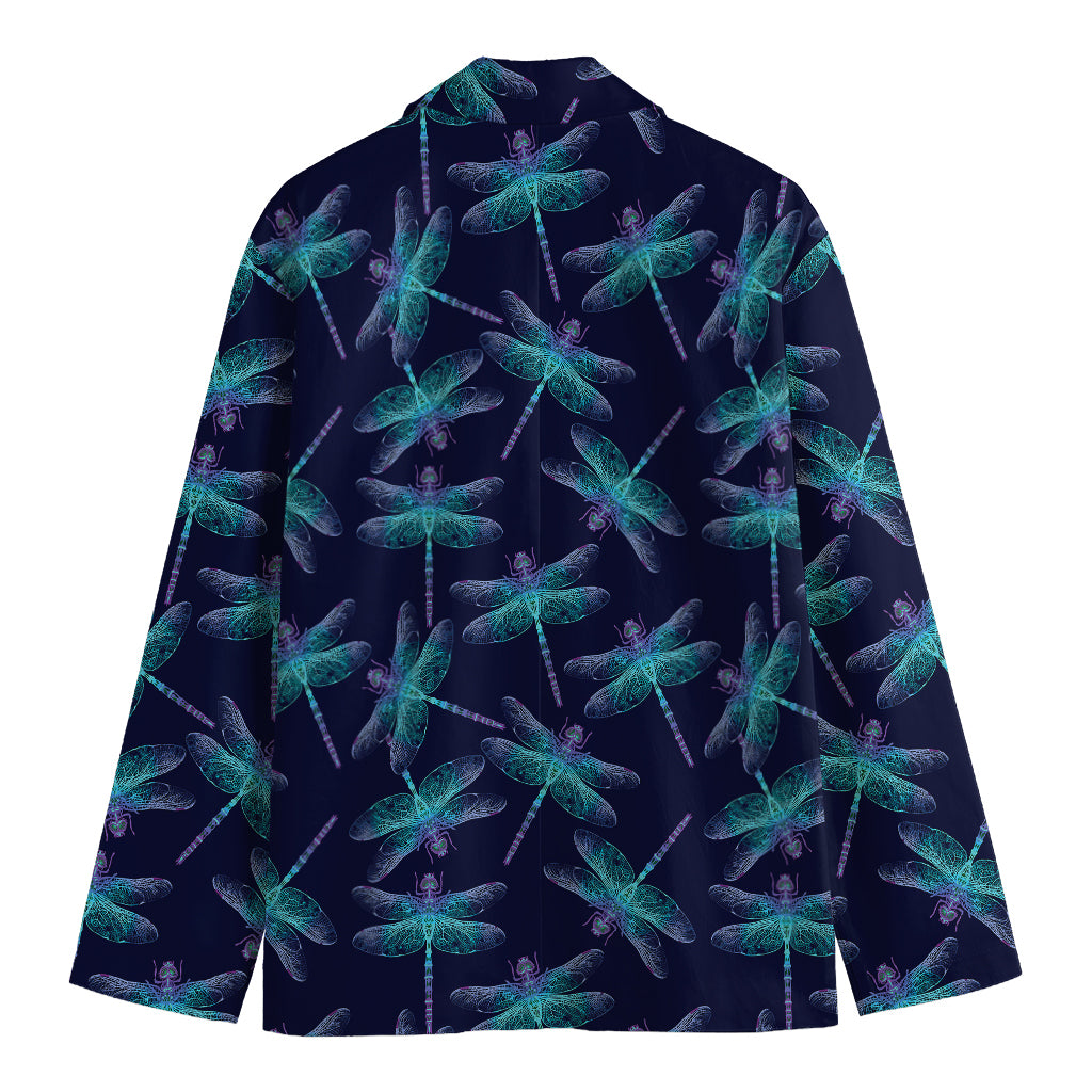Teal And Purple Dragonfly Pattern Print Men's Cotton Blazer
