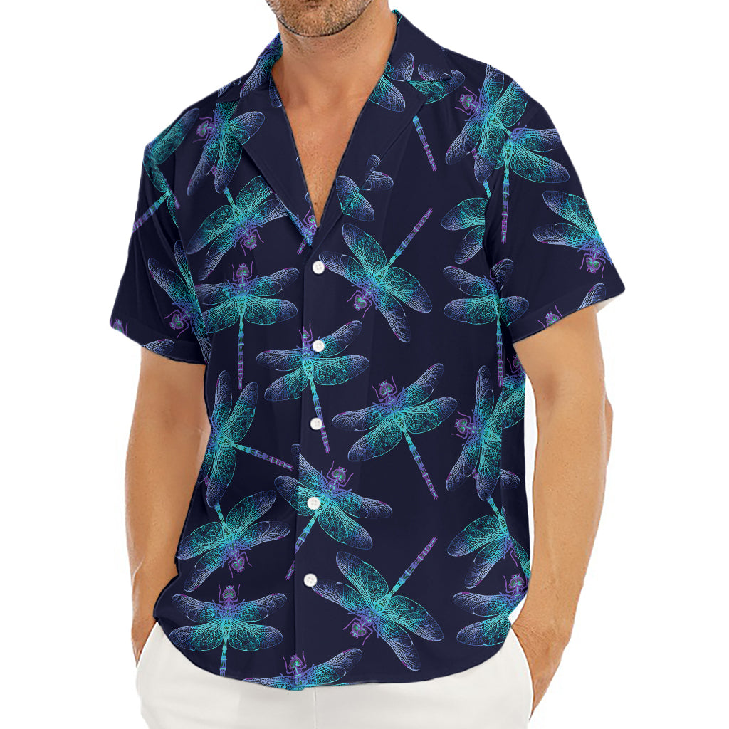Teal And Purple Dragonfly Pattern Print Men's Deep V-Neck Shirt