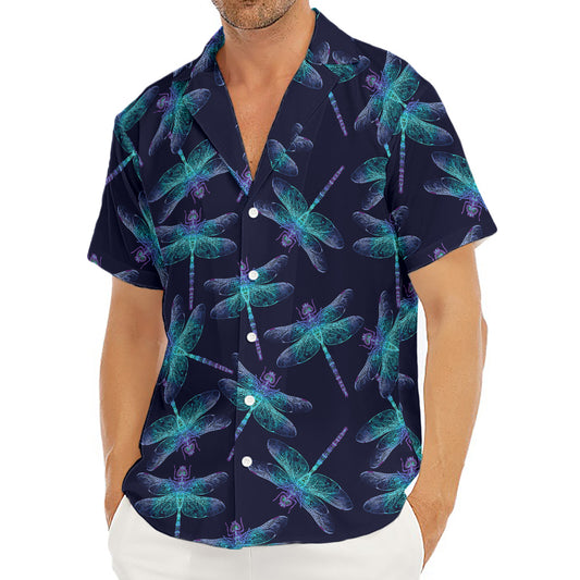 Teal And Purple Dragonfly Pattern Print Men's Deep V-Neck Shirt