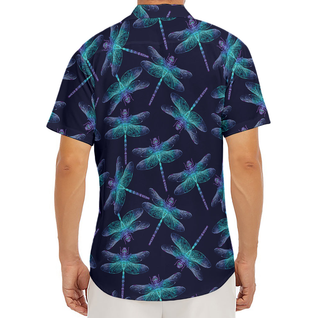 Teal And Purple Dragonfly Pattern Print Men's Deep V-Neck Shirt