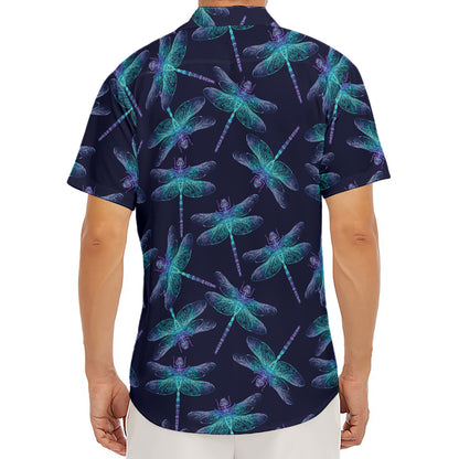 Teal And Purple Dragonfly Pattern Print Men's Deep V-Neck Shirt