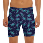 Teal And Purple Dragonfly Pattern Print Men's Long Boxer Briefs
