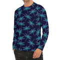 Teal And Purple Dragonfly Pattern Print Men's Long Sleeve Rash Guard