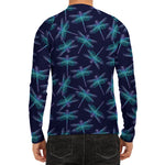 Teal And Purple Dragonfly Pattern Print Men's Long Sleeve Rash Guard