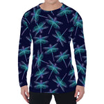 Teal And Purple Dragonfly Pattern Print Men's Long Sleeve T-Shirt