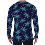 Teal And Purple Dragonfly Pattern Print Men's Long Sleeve T-Shirt