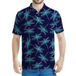 Teal And Purple Dragonfly Pattern Print Men's Polo Shirt