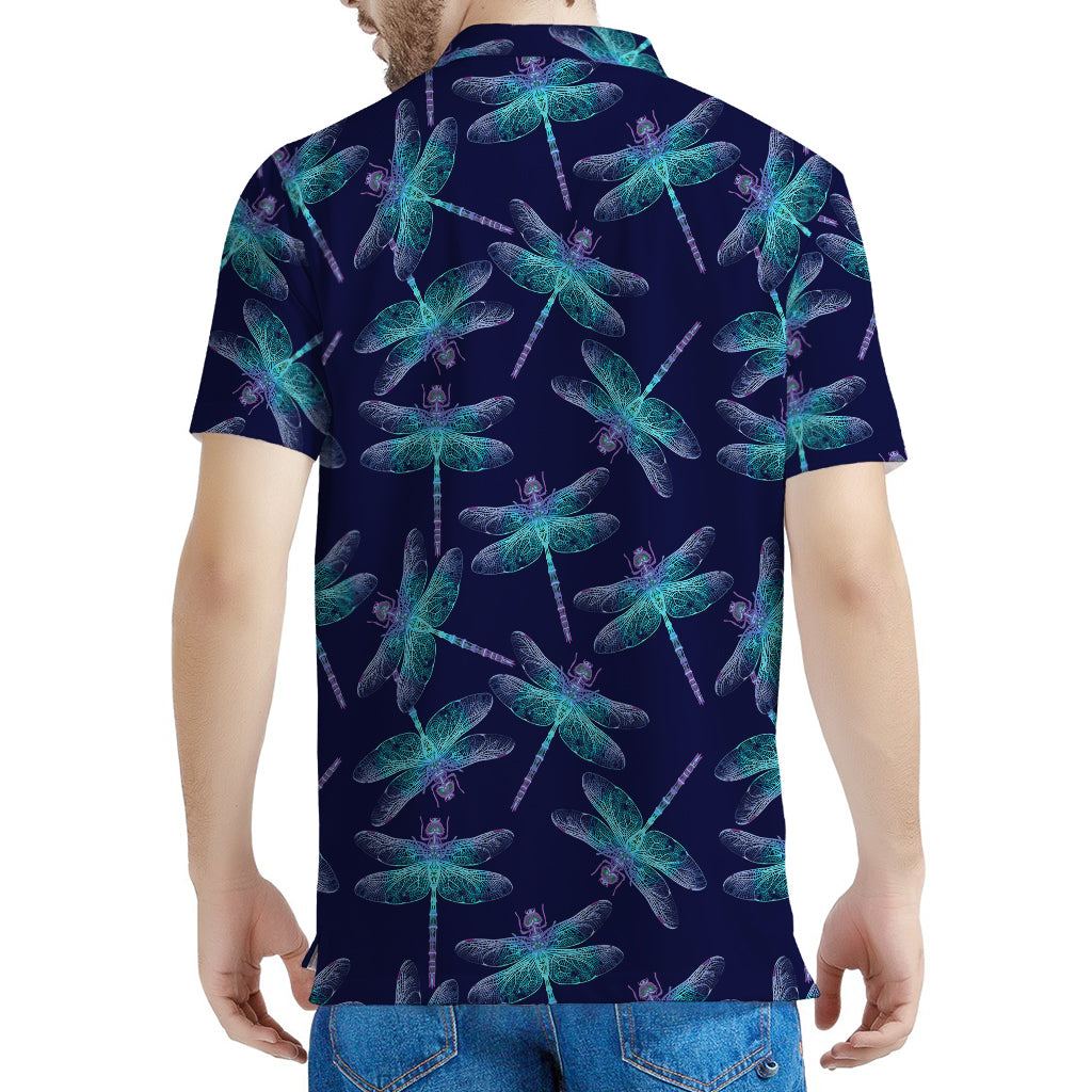 Teal And Purple Dragonfly Pattern Print Men's Polo Shirt