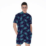 Teal And Purple Dragonfly Pattern Print Men's Rompers