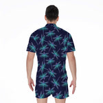 Teal And Purple Dragonfly Pattern Print Men's Rompers