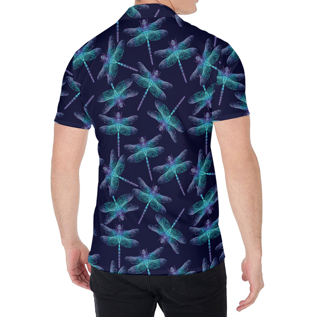 Teal And Purple Dragonfly Pattern Print Men's Shirt