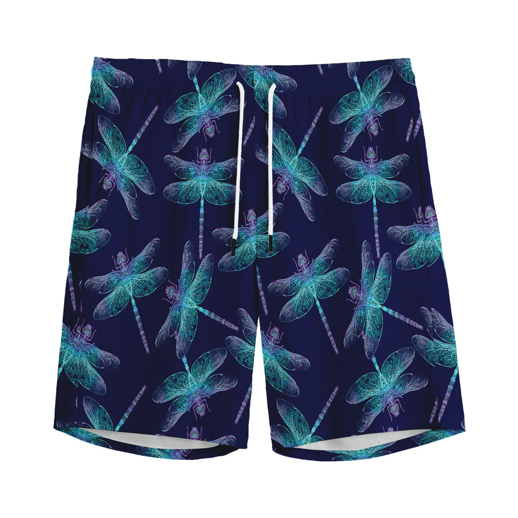 Teal And Purple Dragonfly Pattern Print Men's Sports Shorts