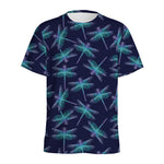 Teal And Purple Dragonfly Pattern Print Men's Sports T-Shirt