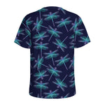 Teal And Purple Dragonfly Pattern Print Men's Sports T-Shirt