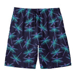 Teal And Purple Dragonfly Pattern Print Men's Swim Trunks