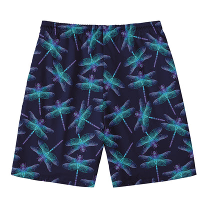 Teal And Purple Dragonfly Pattern Print Men's Swim Trunks