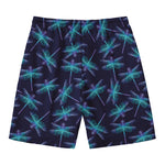 Teal And Purple Dragonfly Pattern Print Men's Swim Trunks
