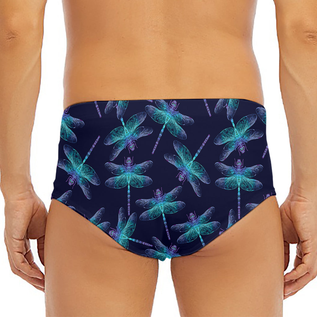 Teal And Purple Dragonfly Pattern Print Men's Triangle Swim Briefs