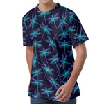 Teal And Purple Dragonfly Pattern Print Men's Velvet T-Shirt