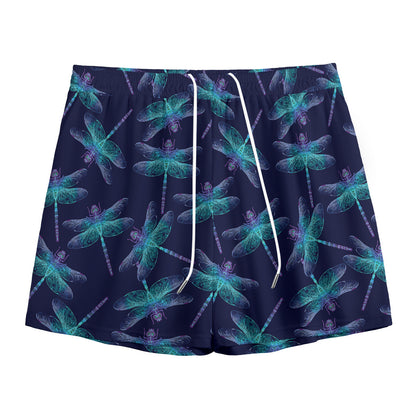 Teal And Purple Dragonfly Pattern Print Mesh Shorts