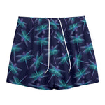 Teal And Purple Dragonfly Pattern Print Mesh Shorts