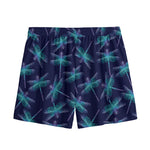 Teal And Purple Dragonfly Pattern Print Mesh Shorts