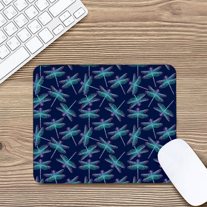 Teal And Purple Dragonfly Pattern Print Mouse Pad