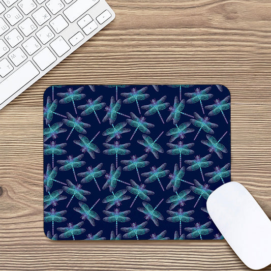 Teal And Purple Dragonfly Pattern Print Mouse Pad