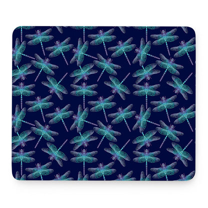 Teal And Purple Dragonfly Pattern Print Mouse Pad
