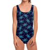Teal And Purple Dragonfly Pattern Print One Piece Swimsuit