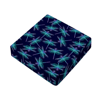 Teal And Purple Dragonfly Pattern Print Outdoor Seat Cushion Cover