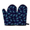 Teal And Purple Dragonfly Pattern Print Oven Mitts