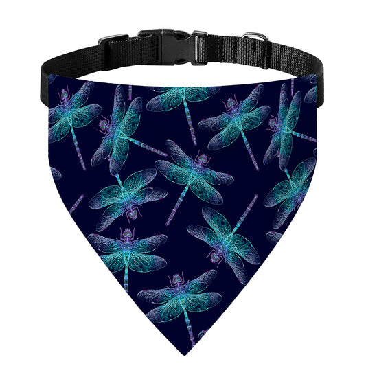 Teal And Purple Dragonfly Pattern Print Over The Collar Dog Bandana
