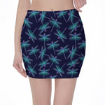 Teal And Purple Dragonfly Pattern Print Pencil Mini Skirt