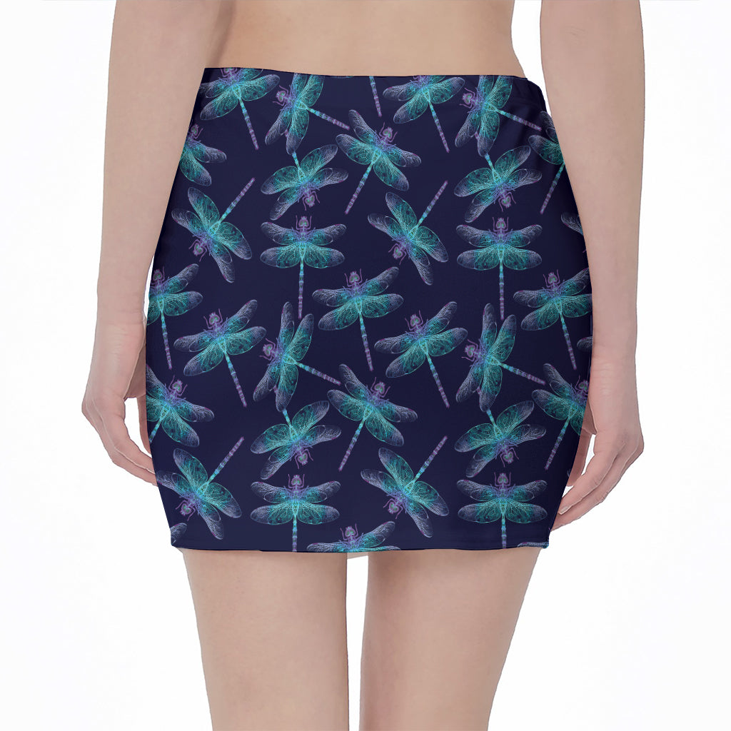 Teal And Purple Dragonfly Pattern Print Pencil Mini Skirt