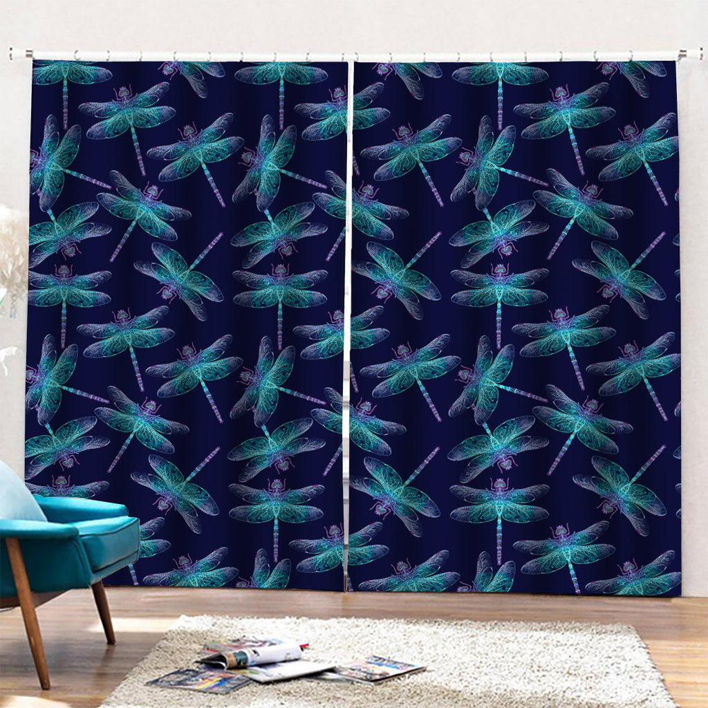 Teal And Purple Dragonfly Pattern Print Pencil Pleat Curtains