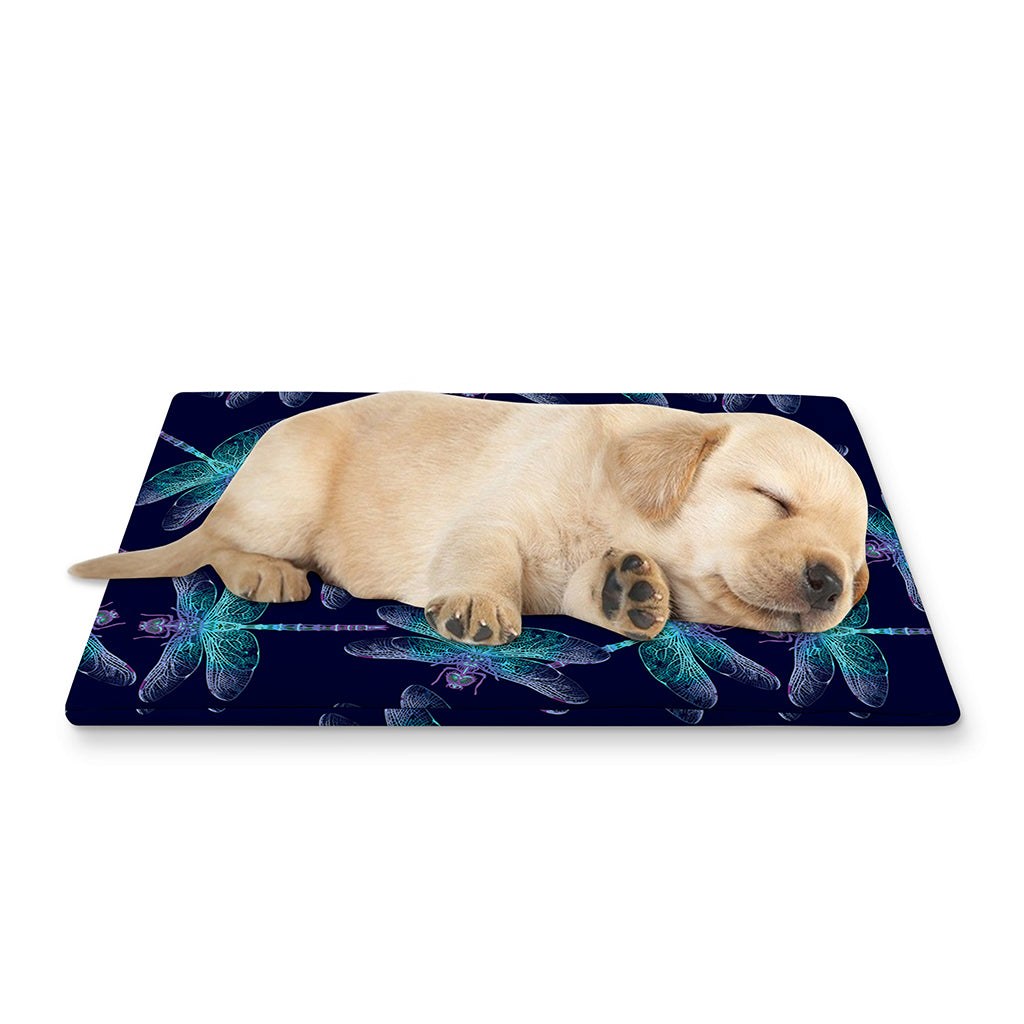 Teal And Purple Dragonfly Pattern Print Pet Cooling Mat Cover