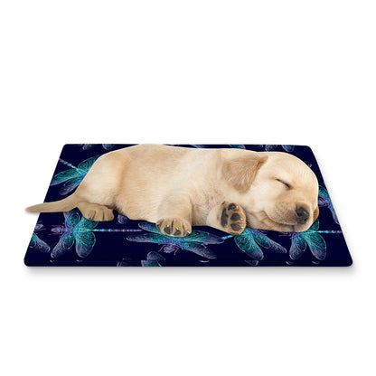 Teal And Purple Dragonfly Pattern Print Pet Cooling Mat Cover