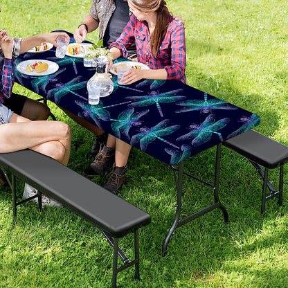 Teal And Purple Dragonfly Pattern Print Picnic Table Cover
