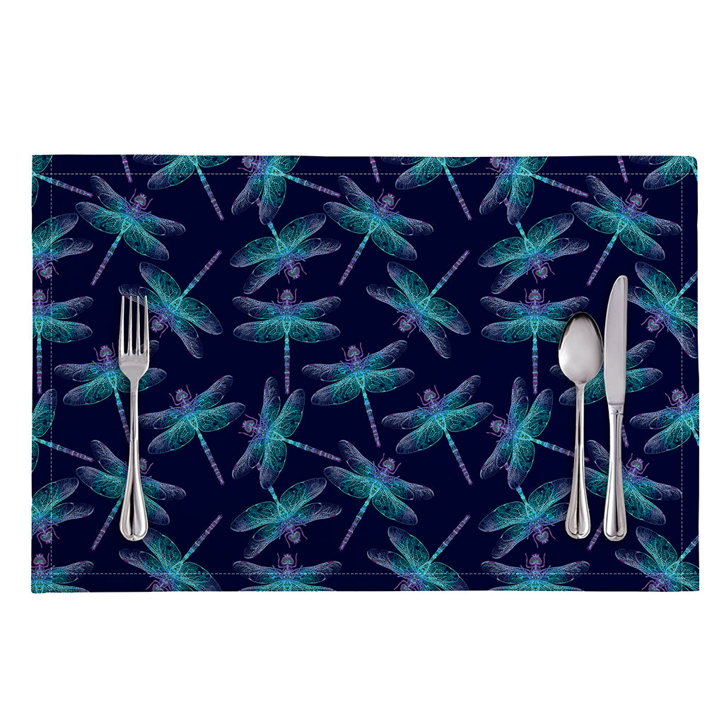 Teal And Purple Dragonfly Pattern Print Placemat