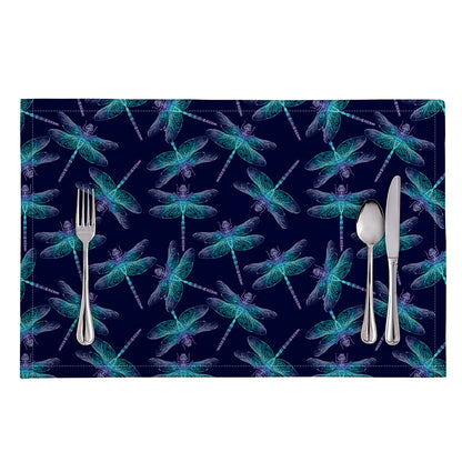 Teal And Purple Dragonfly Pattern Print Placemat