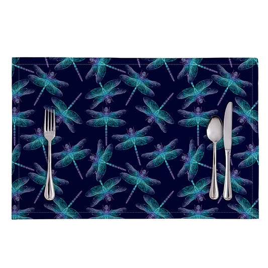 Teal And Purple Dragonfly Pattern Print Placemat