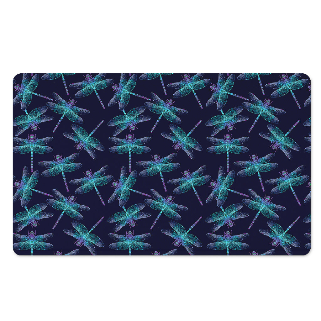 Teal And Purple Dragonfly Pattern Print Polyester Doormat