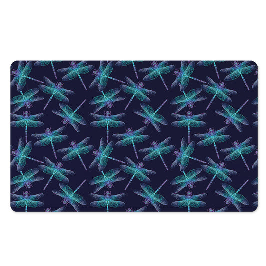 Teal And Purple Dragonfly Pattern Print Polyester Doormat